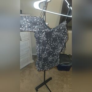 Maurices Black Floral Mesh Top